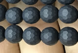 CAA2438 15.5 inches 6mm faceted round matte black agate beads