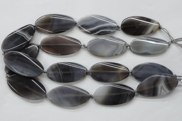 CAA244 15.5 inches 25*50mm twisted oval grey line agate beads