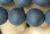 CAA2452 15.5 inches 14mm round matte black agate beads wholesale