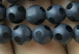 CAA2458 15.5 inches 6mm carved round matte black agate beads