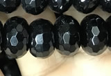 CAA2472 15.5 inches 8*12mm faceted rondelle black agate beads