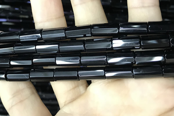 CAA2477 15.5 inches 8*16mm faceted tube black agate beads