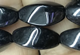 CAA2483 15.5 inches 8*16mm twisted rice black agate beads