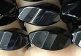 CAA2491 15.5 inches 8*16mm faceted & twisted rice black agate beads