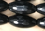 CAA2503 15.5 inches 10*20mm faceted rice black agate beads wholesale