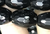 CAA2504 15.5 inches 13*18mm faceted rice black agate beads wholesale