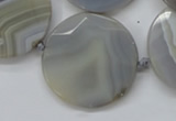 CAA251 15.5 inches 35mm faceted coin grey line agate beads