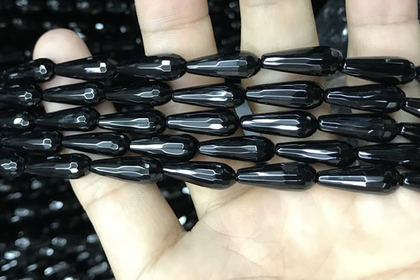 CAA2511 15.5 inches 6*16mm faceted teardrop black agate beads