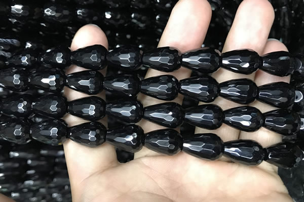 CAA2513 15.5 inches 8*12mm faceted teardrop black agate beads