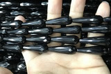 CAA2519 15.5 inches 8*30mm faceted teardrop black agate beads