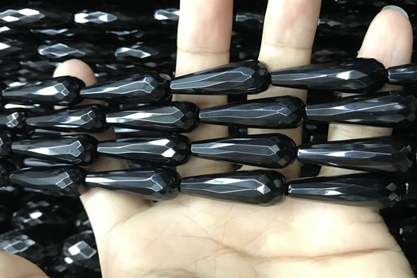 CAA2520 15.5 inches 10*30mm faceted teardrop black agate beads