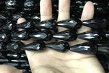 CAA2521 15.5 inches 15*30mm faceted teardrop black agate beads