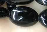 CAA2539 15.5 inches 12*16mm oval black agate beads wholesale