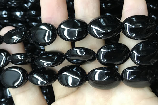 CAA2541 15.5 inches 15*20mm oval black agate beads wholesale