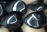 CAA2547 15.5 inches 10*14mm flat teardrop black agate beads wholesale