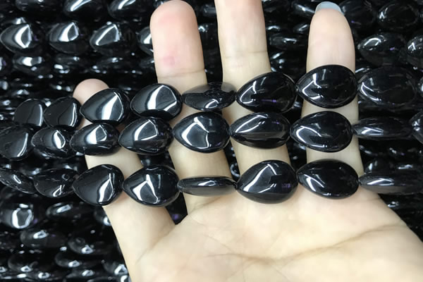 CAA2547 15.5 inches 10*14mm flat teardrop black agate beads wholesale