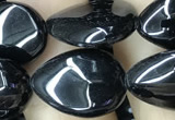 CAA2548 15.5 inches 12*16mm flat teardrop black agate beads wholesale