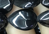 CAA2549 15.5 inches 13*18mm flat teardrop black agate beads wholesale