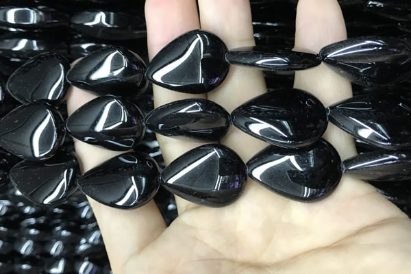 CAA2551 15.5 inches 18*25mm flat teardrop black agate beads wholesale