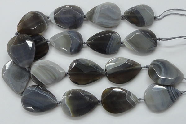 CAA256 15.5 inches 30*40mm faceted teardrop grey line agate beads