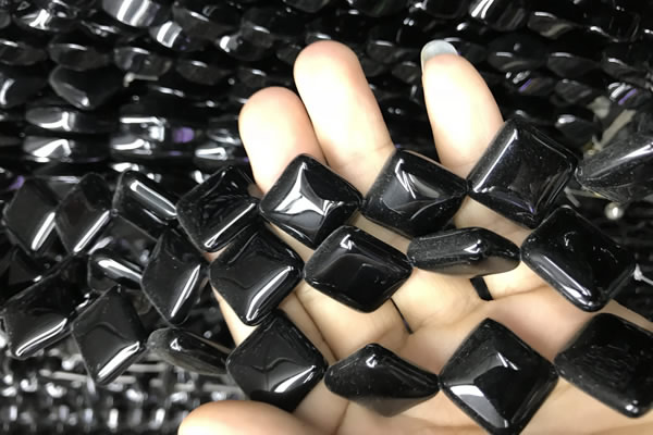 CAA2574 15.5 inches 12*12mm diamond black agate beads wholesale