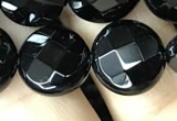 CAA2584 15.5 inches 18mm faceted coin black agate beads wholesale