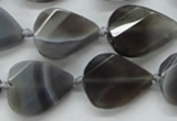 CAA259 15.5 inches 20*26mm twisted & faceted teardrop grey line agate beads