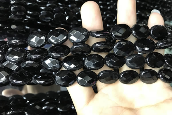 CAA2593 15.5 inches 12*16mm faceted oval black agate beads wholesale