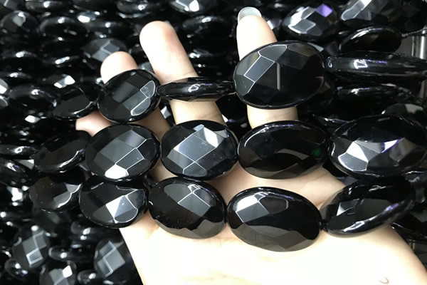 CAA2597 15.5 inches 22*30mm faceted oval black agate beads wholesale