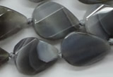 CAA260 15.5 inches 24*32mm twisted & faceted teardrop grey line agate beads