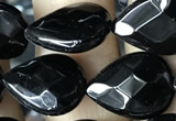 CAA2602 15.5 inches 12*16mm faceted flat teardrop black agate beads