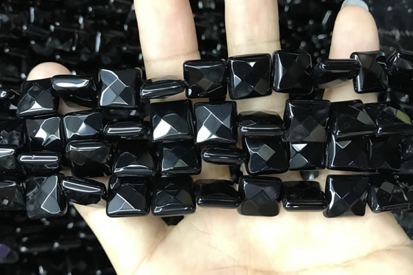 CAA2610 15.5 inches 14*14mm faceted square black agate beads