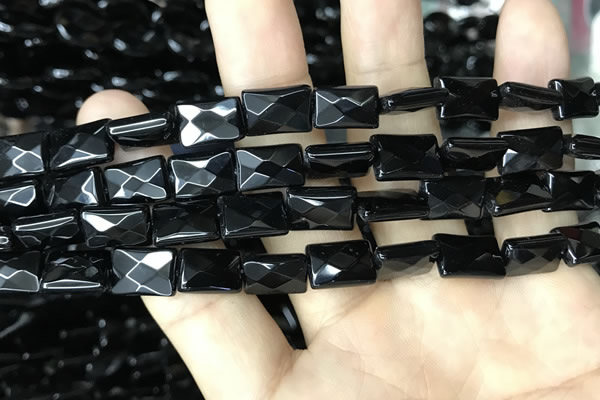 CAA2618 15.5 inches 8*12mm faceted rectangle black agate beads wholesale