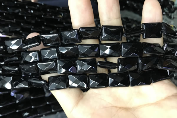 CAA2619 15.5 inches 10*14mm faceted rectangle black agate beads