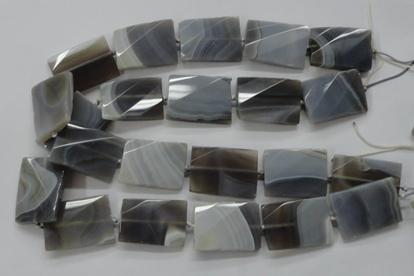 CAA262 25*35mm twisted & faceted rectangle grey line agate beads