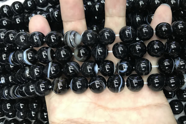 CAA2639 15.5 inches 12mm round banded black agate beads wholesale