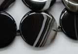 CAA264 15.5 inches 24mm flat round black line agate gemstone beads