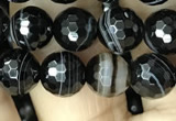 CAA2646 15.5 inches 8mm faceted round banded black agate beads