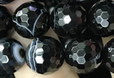 CAA2648 15.5 inches 12mm faceted round banded black agate beads