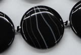 CAA265 15.5 inches 30mm flat round black line agate gemstone beads