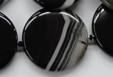 CAA266 15.5 inches 34mm flat round black line agate gemstone beads