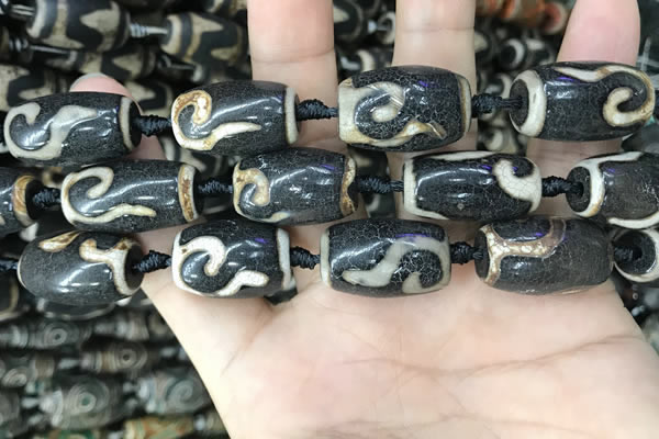 CAA2686 15.5 inches 13*22mm - 14*25mm drum tibetan agate dzi beads