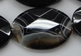 CAA276 15.5 inches 30*40mm faceted oval black line agate beads