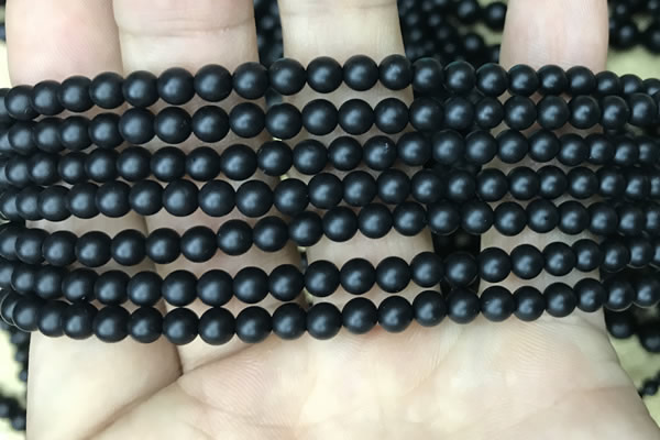 CAA2761 15.5 inches 4mm round matte black agate beads wholesale