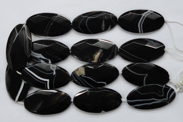 CAA277 15.5 inches 30*60mm faceted oval black line agate beads