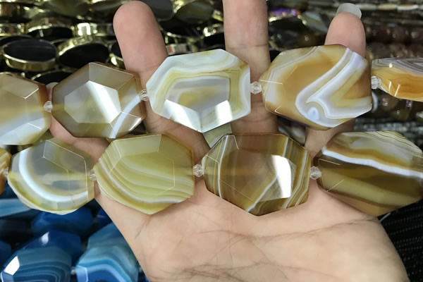 CAA2770 25*32mm - 27*35mm faceted freeform line agate beads