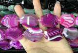 CAA2772 25*32mm - 27*35mm faceted freeform line agate beads