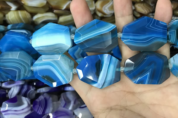 CAA2774 25*32mm - 27*35mm faceted freeform line agate beads