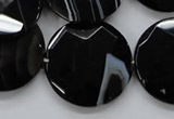 CAA280 15.5 inches 18mm faceted coin black line agate beads