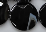 CAA281 15.5 inches 35mm faceted coin black line agate beads